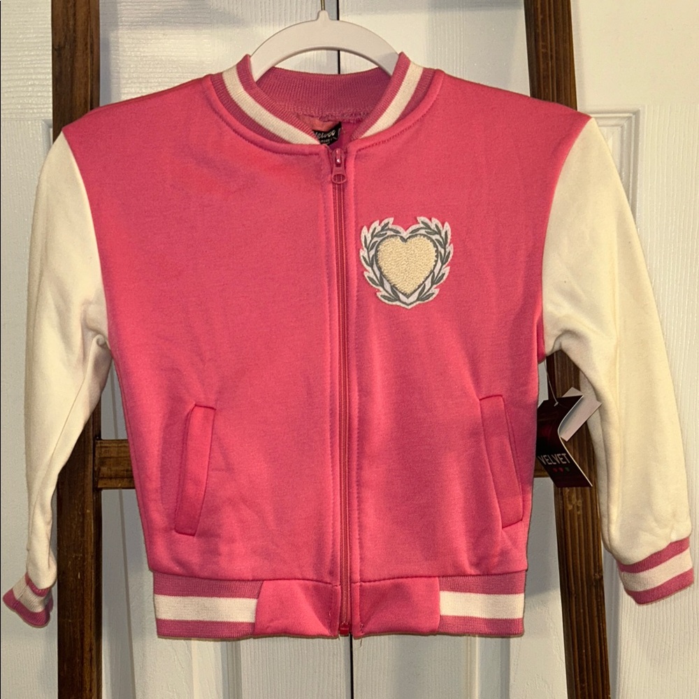 🦋Pink Velvet Kids Pink and Cream Heart Jersey Jacket 5/25$
